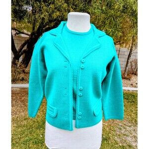 1960s VTG Rising Sun Wool Knit Top+Sweater Cardigan Jacket Set Petite Sz4 XS EUC